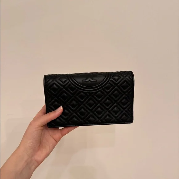 Tory Burch Fleming Wallet Black Quilted Chain Crossbody Bag - Picture 10 of 16